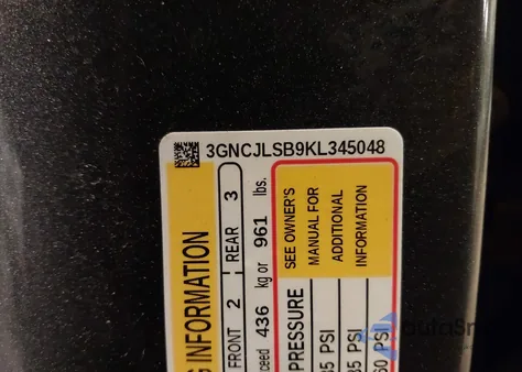 2019 Chevrolet Trax Lt из США, поврежденный, VIN 3GNCJLSB9KL345048